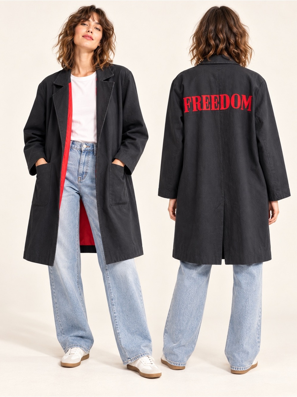 Essentiel Antwerp Freedom Coat Jacket Black Red Cotton EU 42 US 10